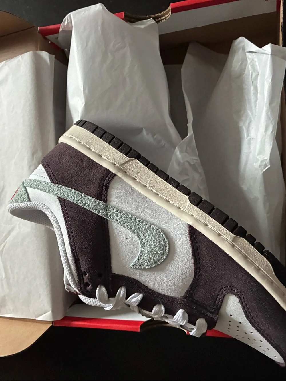 Nike Dunk Low White, Purple & Mint Green Textured Swoosh